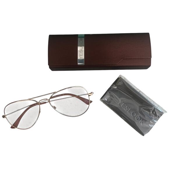 Yesglasses Readers Mag +2.50 w Case Aviator Style Reading Glasses Retro Grandpa - Picture 1 of 6